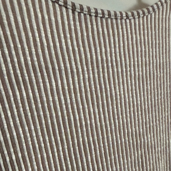 Caution To The Wind V-Neck Striped Midi Dress in Cream and Gray - Picture 6 of 6